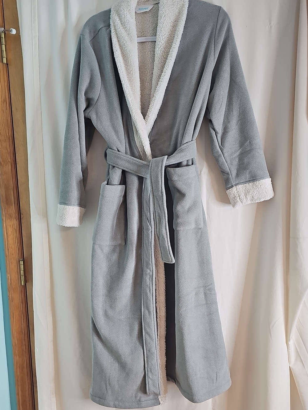 Cozy Grey Plush Robe with Sherpa Lined